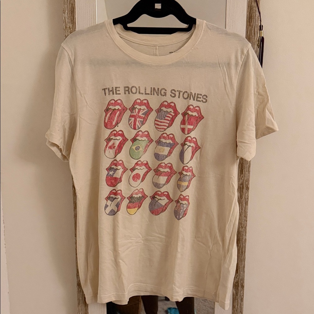 The Rolling Stones Beige T-Shirt with Iconic Tongue Design
